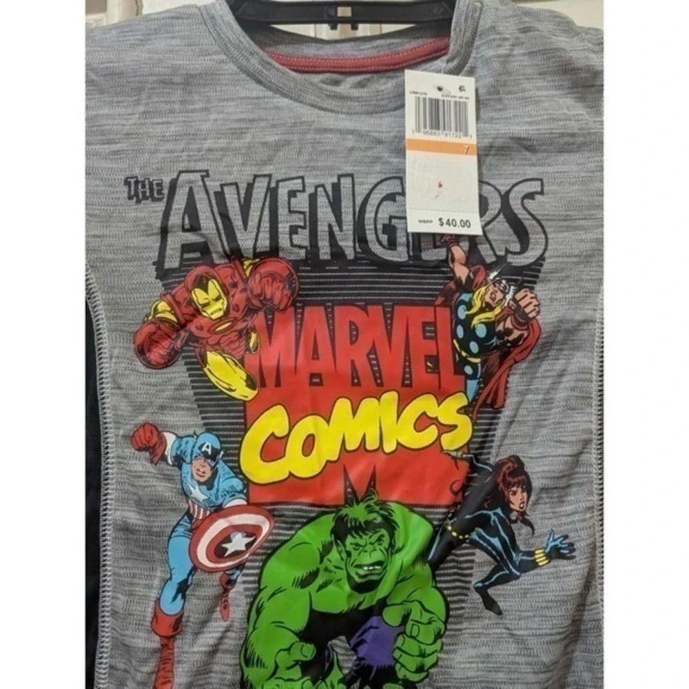 Marvel Avengers Comics Boys Grey Space Dye Graphic‎ T-Shirt Size 7 NWT